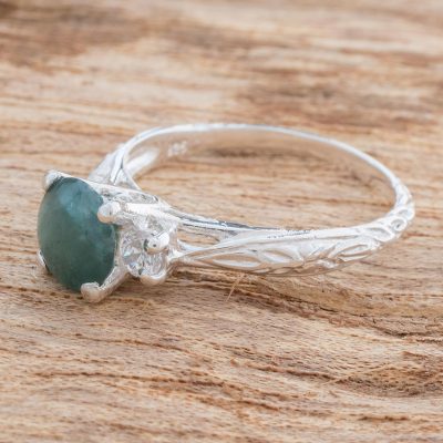 Anillo de cóctel de jade - Anillo de Cóctel con Motivo de Hojas en Plata de Ley y Jade Verde