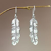 Sterling silver dangle earrings, 'Shining Feather' - Women's Sterling Silver Dangle Earrings from Indonesia