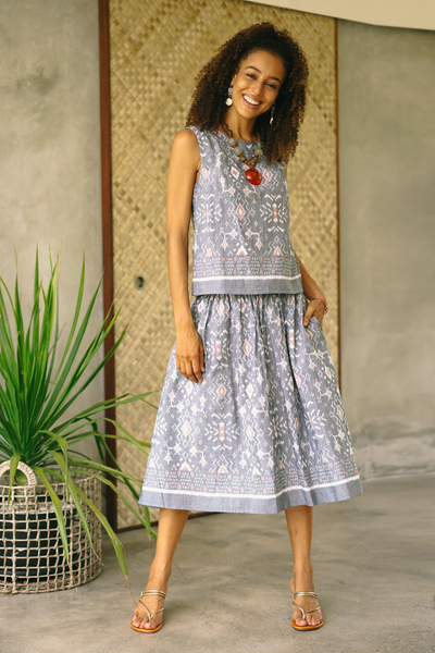 Handwoven ikat cotton skirt, Grey Gardens