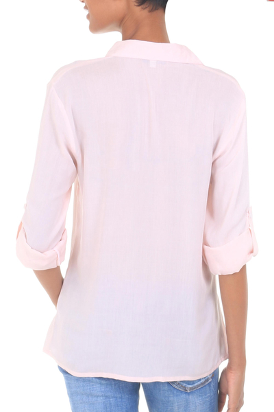 Rayon blouse, 'Tiara in Peach' - Artisan Crafted 100% Rayon Long-Sleeved Blouse in Peach