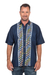 Batik-Baumwoll-Herrenhemd, „Batik Boat“ – handwerklich gefertigtes, kurzärmliges Herren-Batikhemd mit Knopfleiste
