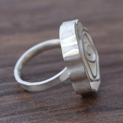 Silver cocktail ring, 'Modern Rose' - Handmade 950 Silver Modern Floral Ring