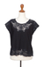 Rayon blouse, 'Onyx Kusuma' - Floral Embroidered Rayon Blouse in Onyx from Bali thumbail