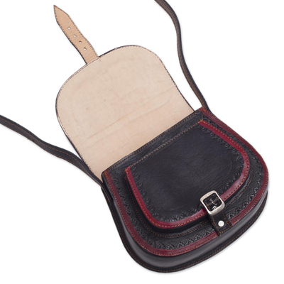 Wool accent leather sling bag, 'Trail Companion' - Handcrafted Wool Accent Leather Sling from Peru