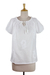Cotton blouse, 'Lily of the Valley' - White Cotton Blouse with Lavish Hand Embroidery