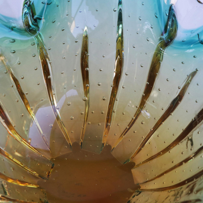Art glass vase, 'Artistic Splash' - Blue and Yellow Art Glass Decorative Vase from Brazil