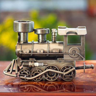 Auto part sculpture, 'Rustic Locomotive' (11 inch) - Unique Recycled Metal Rustic Train Sculpture (11 Inch)