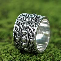 Sterling silver band ring, 'Woman Warrior' - Handcrafted Sterling Silver Band Ring from Bali