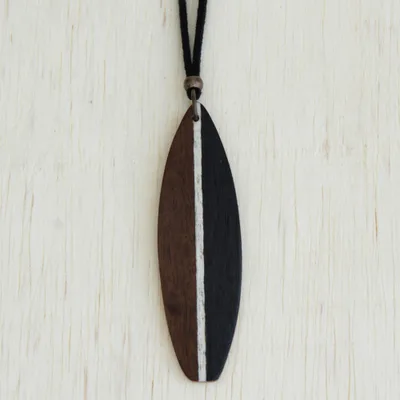 Men's wood pendant necklace, 'Surf's Up' - Men's Brown Wood Pendant Necklace form Brazil