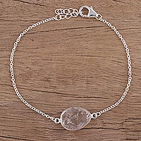 Quartz pendant bracelet, 'Trendy Egg' - Quartz and Sterling Silver Pendant Bracelet from India