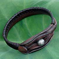 Leather wristband bracelet, 'Asian Chic'