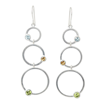 Peridot and citrine dangle earrings, 'Spring Rainbow' - Sterling Silver Multigem Dangle Earrings