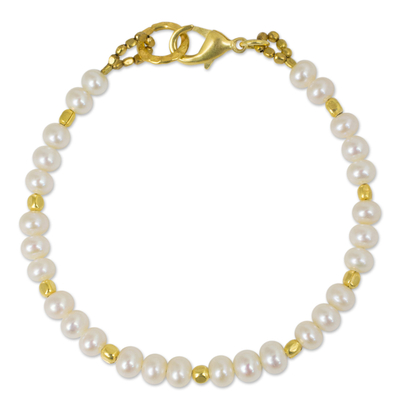 Gold-plated cultured pearl beaded bracelet, 'Siam Moons' - Gold-Plated Pearl Bracelet
