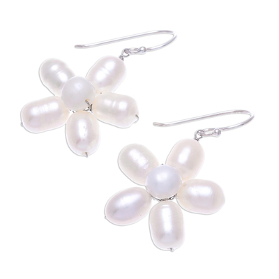 Pearl flower earrings, 'Paradise' - Pearl Flower Earrings