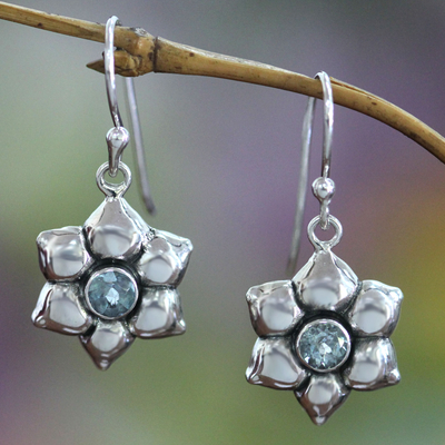 Blue topaz earrings, 'Narcissus of December' - Blue Topaz and Silver Dangle Earrings