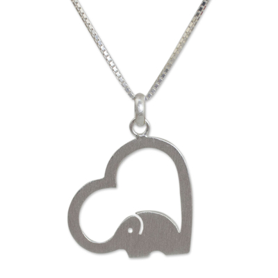Sterling silver heart necklace, 'Heartfelt Elephant' - Thai Elephant Jewelry Necklace in Sterling Silver