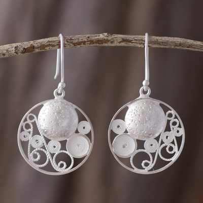 Sterling silver filigree earrings, 'Circular Harmony' - Artisan Crafted Sterling Silver Filigree Jewelry Earrings