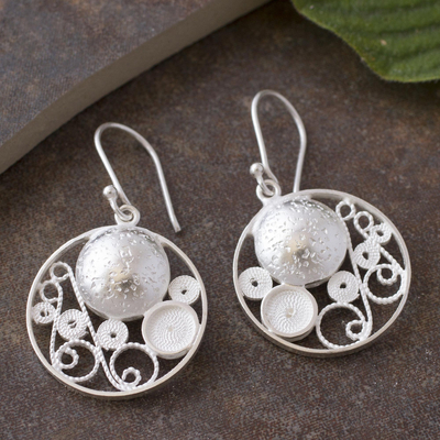 Sterling silver filigree earrings, 'Circular Harmony' - Artisan Crafted Sterling Silver Filigree Jewelry Earrings