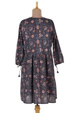 Printed cotton babydoll dress, 'Floral Surprise' - Screen Printed Floral Cotton Babydoll Short Dress from India