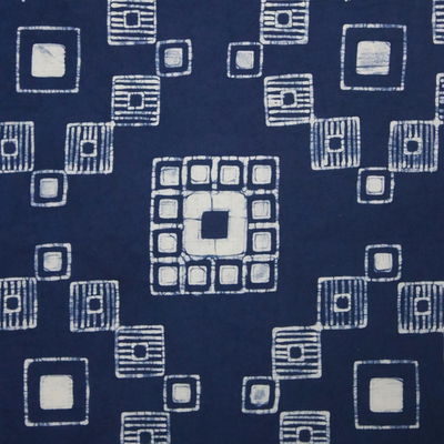 Camino de mesa batik de algodón - Camino de mesa batik de algodón geométrico blanco y azul oscuro