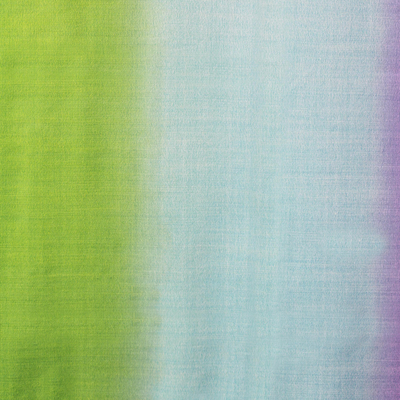 Silk and wool shawl, 'Aqua Rose' - Artisan Crafted Silk Wool Blend Shawl Patterned Wrap