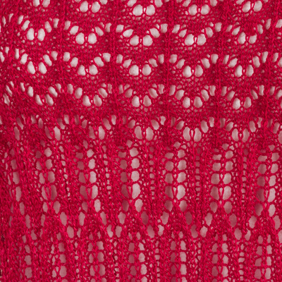 Poncho, 'Red Earth Cracks' - Asymmetrical Red Poncho from Peru