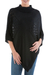 Knit poncho, 'Black Reality Squared' - Black Poncho with Turtleneck from Peru