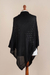 Knit poncho, 'Black Reality Squared' - Black Poncho with Turtleneck from Peru
