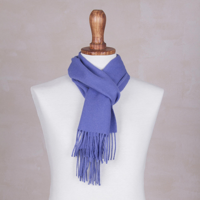 100% alpaca scarf, 'Lily Valley' - Handmade Alpaca Wool Solid Scarf from Peru