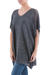 Knit tunic, 'Grey Dreamcatcher' - Grey Short Sleeve V Neck Tunic from Peru (image 2b) thumbail