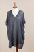 Knit tunic, 'Grey Dreamcatcher' - Grey Short Sleeve V Neck Tunic from Peru (image 2d) thumbail