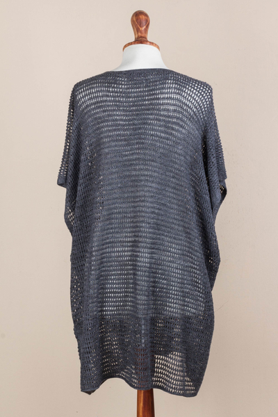 Knit tunic, 'Grey Dreamcatcher' - Grey Short Sleeve V Neck Tunic from Peru