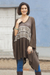 Cotton blend poncho, 'Brown Inca' - Woven Dark Brown Poncho with Stripe from Peru (image 2b) thumbail