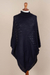 Knit poncho, 'Navy Reality Squared' - Navy Blue Poncho with Turtleneck from Peru (image 2d) thumbail