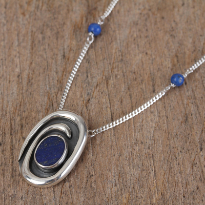 Lapis lazuli pendant necklace, 'Tide Pool' - Handmade Sterling Silver Lapis Lazuli Necklace