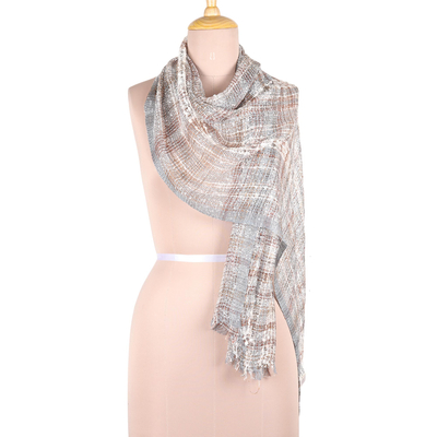 Viscose blend scarf, 'Elegant Harmony' - Colorful Patterned Viscose Blend Scarf from India