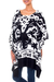 Hand painted caftan, 'Tribal Bouquet' - Hand Painted Black and White Caftan with Belt
