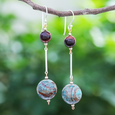 Jasper and tiger's eye dangle earrings, 'Earthly Love' - Jasper and Tiger's Eye Dangle Earrings