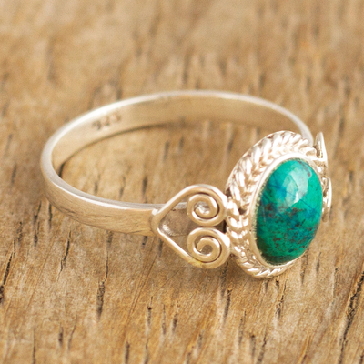 Chrysocolla cocktail ring, 'Green Sophistication' - Natural Chrysocolla Cocktail Ring