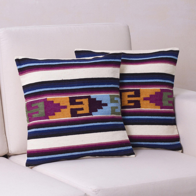 Wool cushion covers, 'Inca Paradise' (pair) - Hand Crafted Wool Striped Cushion Covers (Pair)