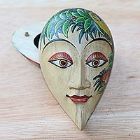 Wood jewelry box, 'Parrot Princess' - Hand Made Teardrop Shaped Hand Painted Face Jewelry Box