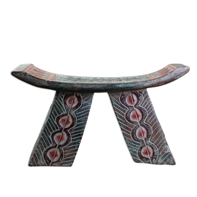 Wood decorative stool, 'Lovely Araba' - Sese Wood and aluminium Decorative Stool Made in Ghana