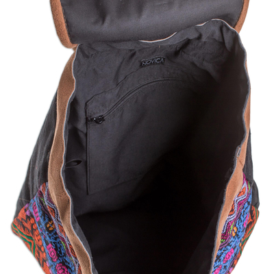 Cotton backpack, 'Multicolored Night' - Handwoven Multicolored Cotton Backpack from Guatemala