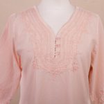 Cotton tunic, 'Sunset in Lima' - Pale Melon Orange Embroidered Cotton Tunic Top from Peru