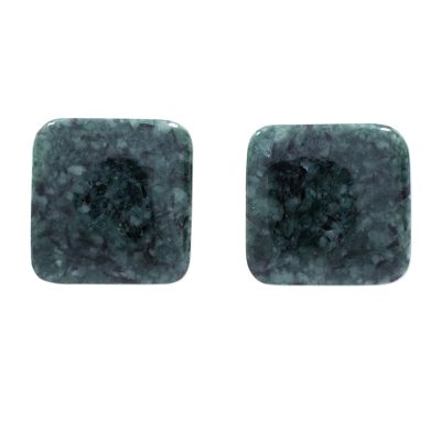 Jade stud earrings, 'Simply Luxurious in Dark Green' - Dark Green Square Jade Stud Earrings from Guatemala