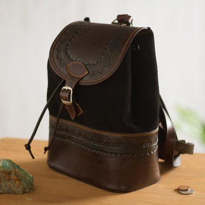 Leather and suede backpack, 'Mountain Journey' - Leather and Suede Backpack Crafted in Peru