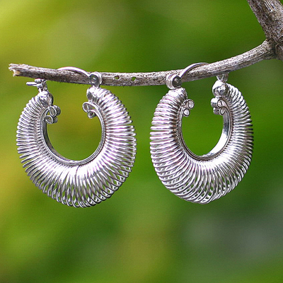 Sterling silver hoop earrings, 'Dynamic' - Sterling silver hoop earrings