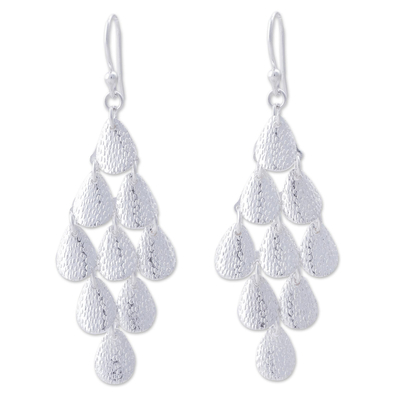Sterling silver chandelier earrings, 'Rain' - Modern Sterling Silver Chandelier Earrings