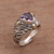 Amethyst and gold accent single stone ring, 'Deep Roots' - Sterling Silver and Amethyst Ring with 18K Gold Accents