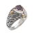 Amethyst and gold accent single stone ring, 'Deep Roots' - Sterling Silver and Amethyst Ring with 18K Gold Accents